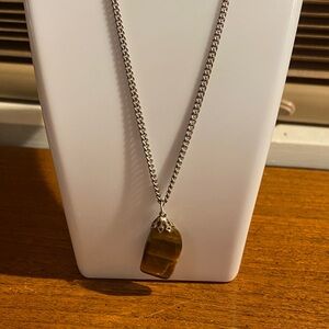 Vintage Silver Necklace with Brown polished tigers eye stone Pendant